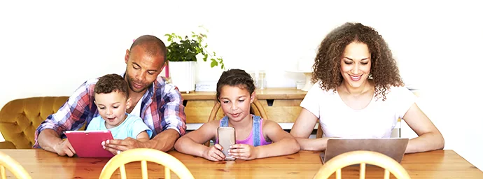 Family using connected devices